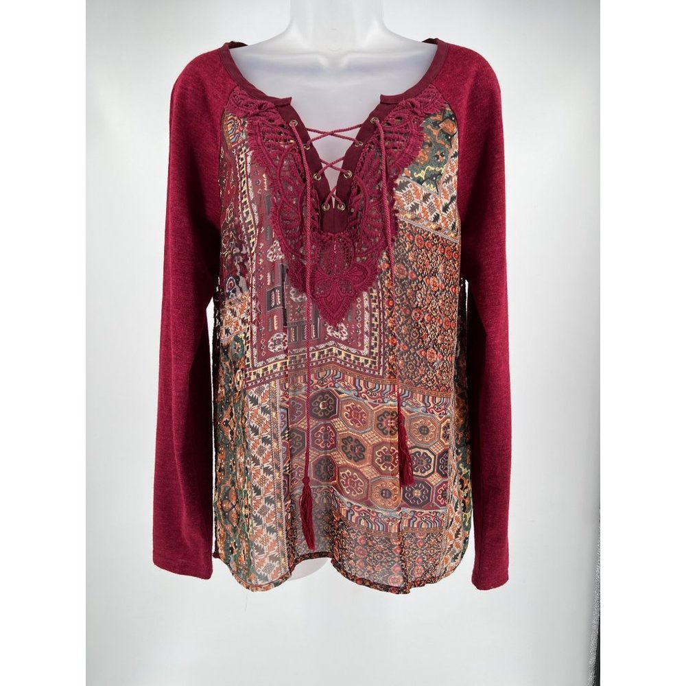 Miss Me Boho Lace Back Top Size Large
